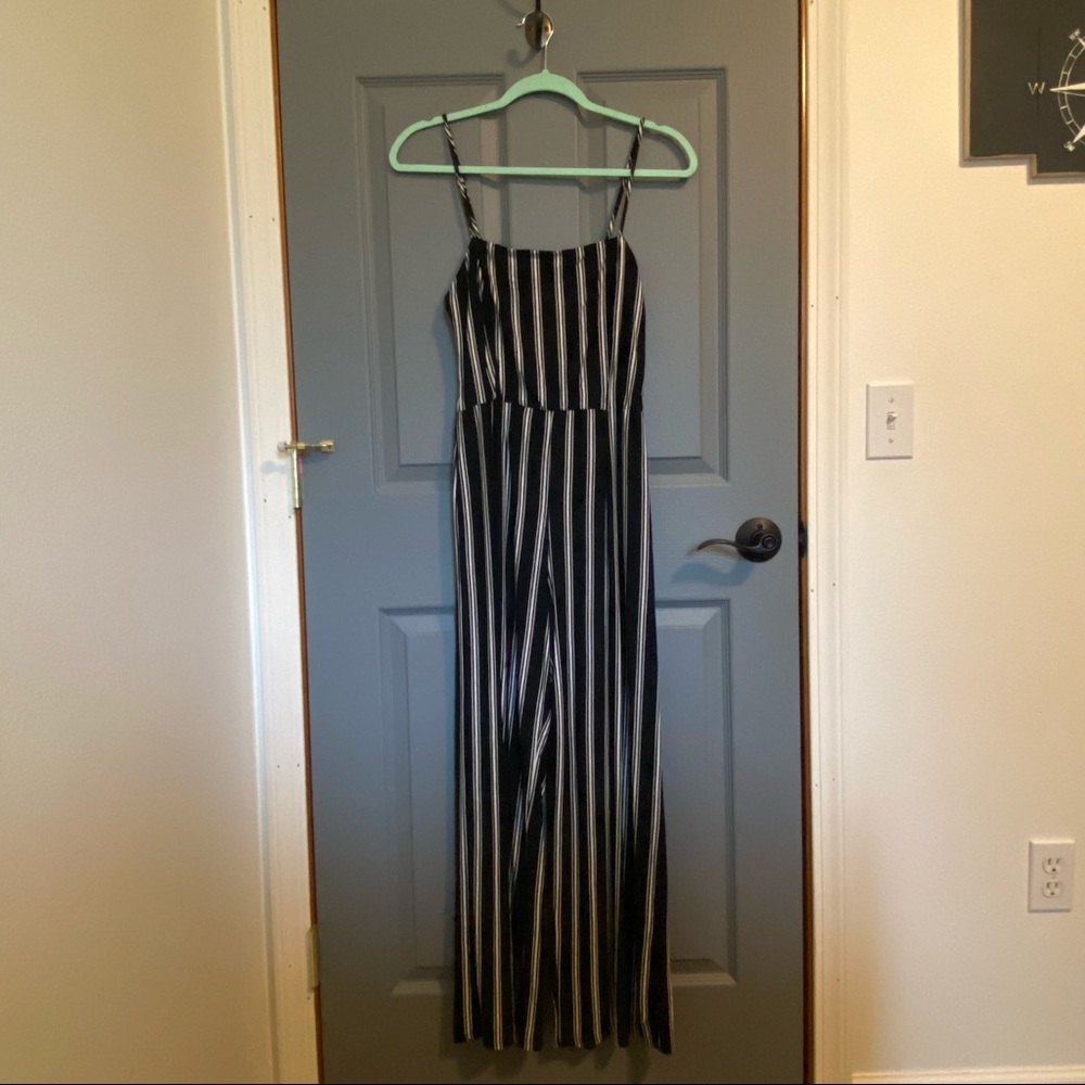 Forever 21 Black and White Striped Jumpsuit Long